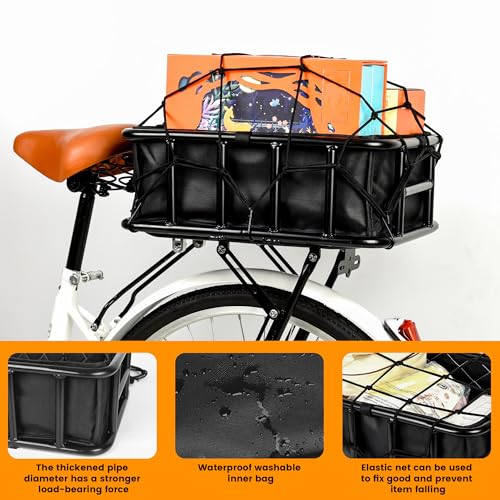 SAMRELAX Large Rear Bike Basket with Waterproof Cover
