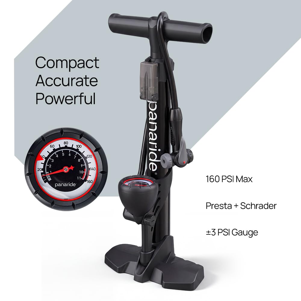 Bike Pump Floor, Advanced Bike Tire Inflator, Bicycle Hand Air Pump with Dual Presta and Schrader Valves, Handheld Pump, Suitable for Road and Mountain Bikes, Baby Stroller, Balls
