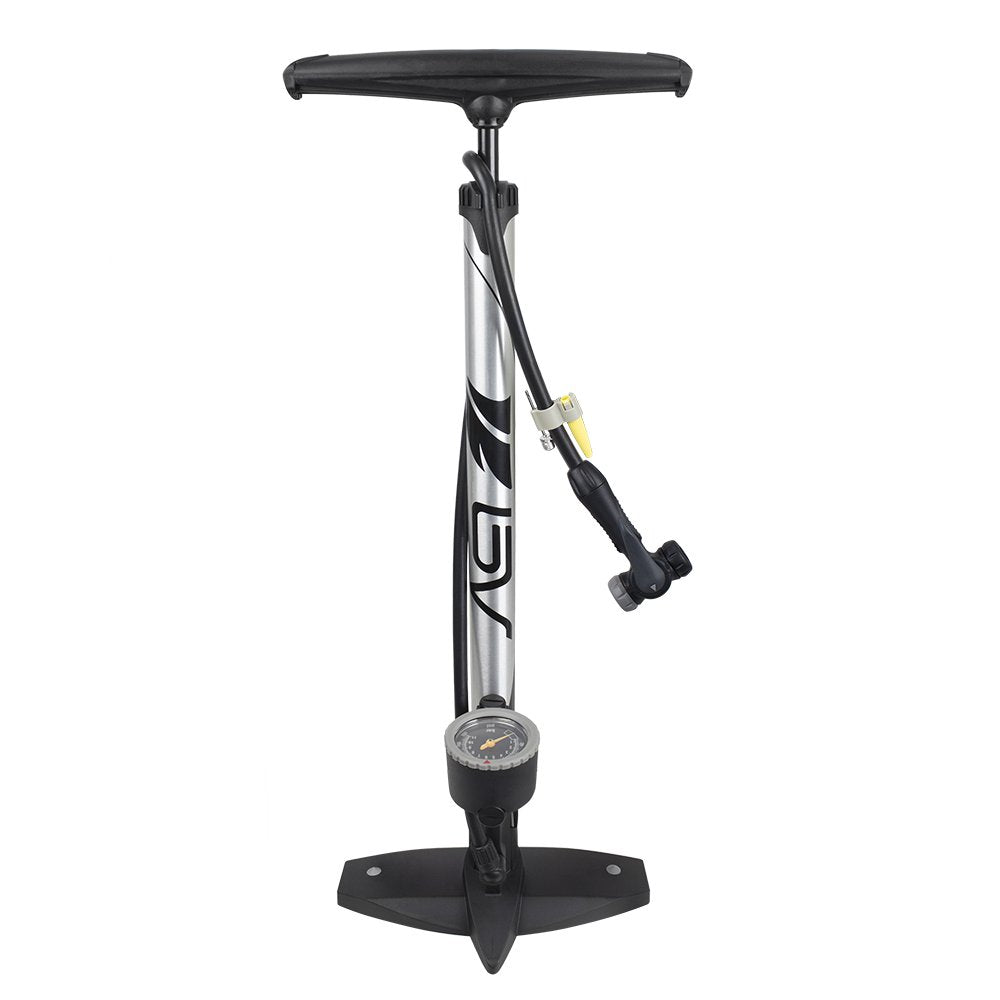BV Bicycle Pump Durable Bike Floor Pump 17/24 inch Smart Valve Head, 160 psi, Automatically Reversible Presta and Schrader