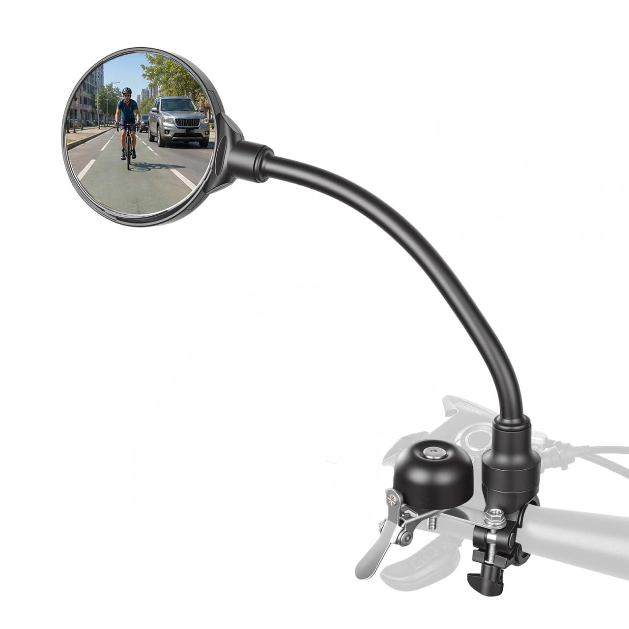 Convex Handlebar Bike Mirror with Integrated Bicycle Bell