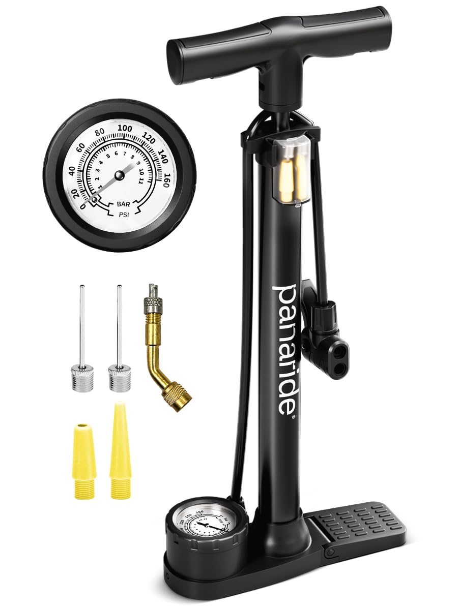 Bike Pump Floor, Advanced Bike Tire Inflator, Bicycle Hand Air Pump with Dual Presta and Schrader Valves, Handheld Pump, Suitable for Road and Mountain Bikes, Baby Stroller, Balls
