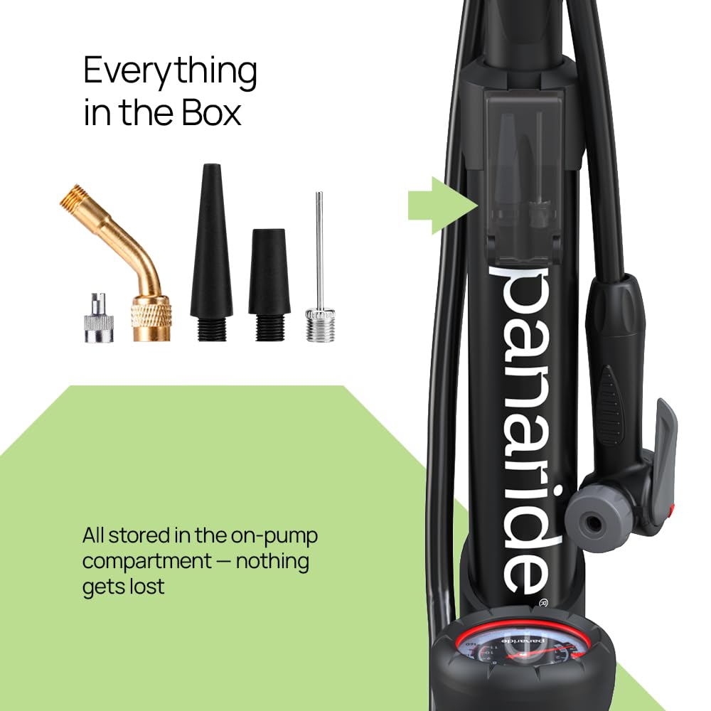 Bike Pump Floor, Advanced Bike Tire Inflator, Bicycle Hand Air Pump with Dual Presta and Schrader Valves, Handheld Pump, Suitable for Road and Mountain Bikes, Baby Stroller, Balls