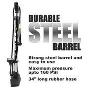 BV 160 PSI Bike Floor Pump with Smart Presta & Schrader Valve