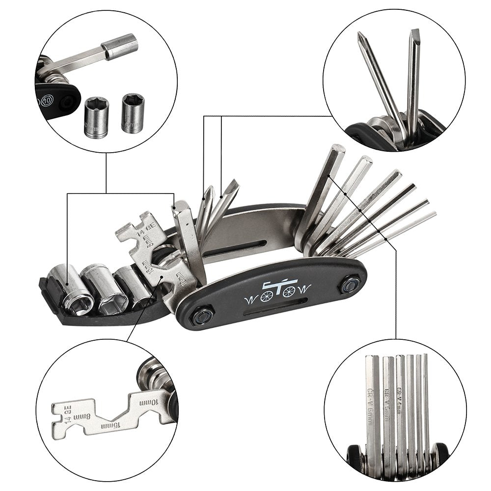 WOTOW Bike Tool Kit, Portable Repair Mountain Bicycle Multitool, 16 in 1