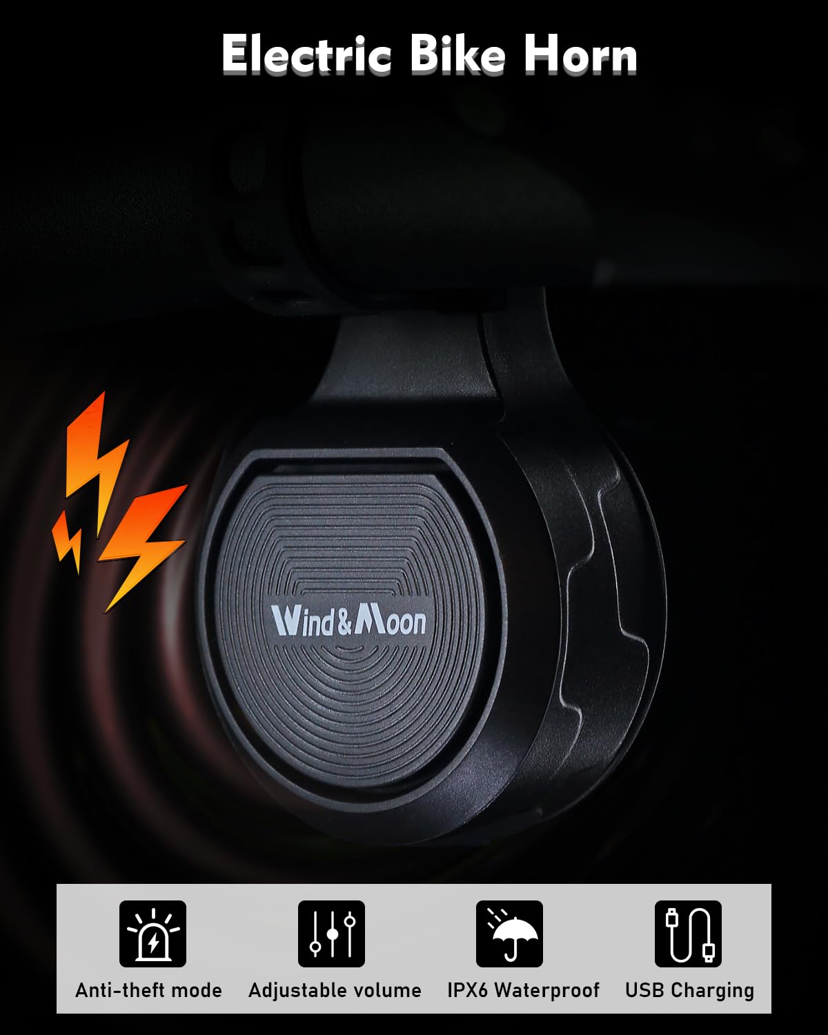 Wind&Moon 130dB Rechargeable Bike Horn & Anti-Theft Alarm