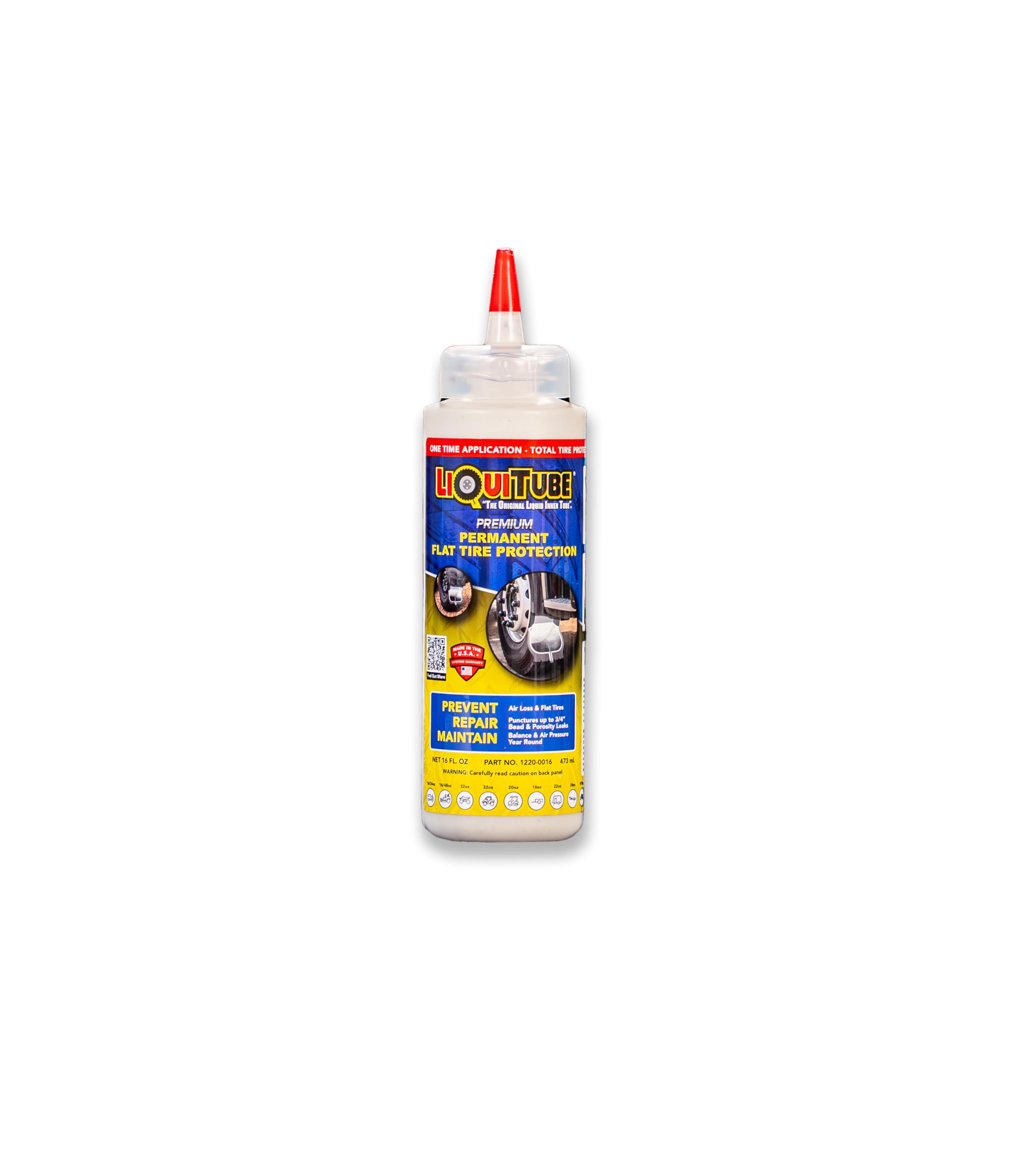 LiQuiTube Premium Heavy Duty Tire Sealant - Permanent Flat Tire Protection for Industrial and Off Road Tires - Maintain Air Pressure, Balance - Seal Punctures, Bead, Rim, Tire Weathering Leaks (16 oz)