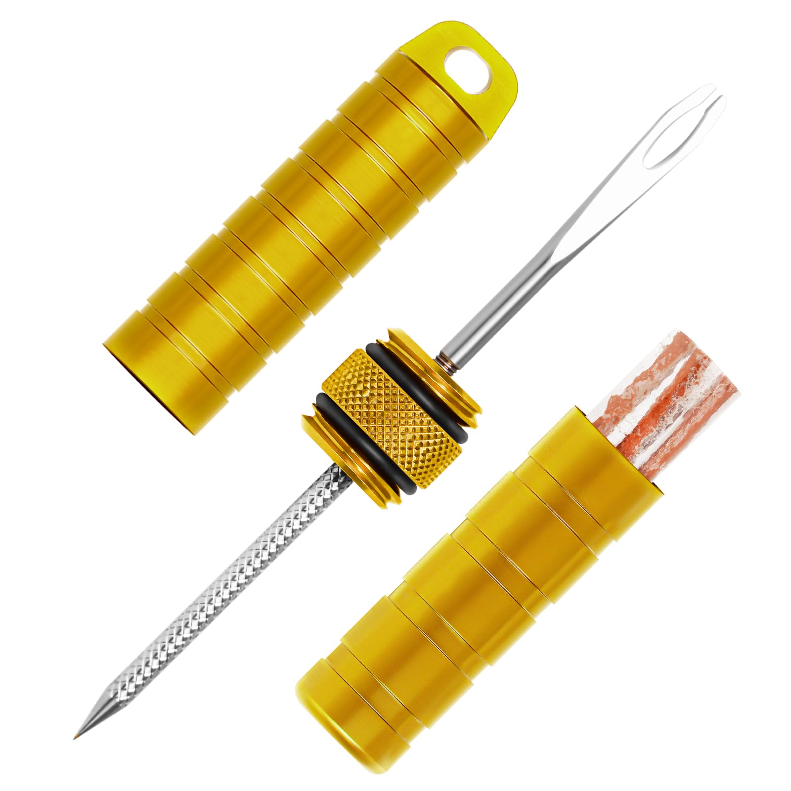 BWSHLF Tubeless Bike Tire Repair Kit for Mountain Bikes & Road Bicycles, Tubeless Tire Plug Kit with Storage Canister, Reamer, Insertion Fork, 10 Bacon Strips, Fix a Puncture or Flat, No Glue Needed
