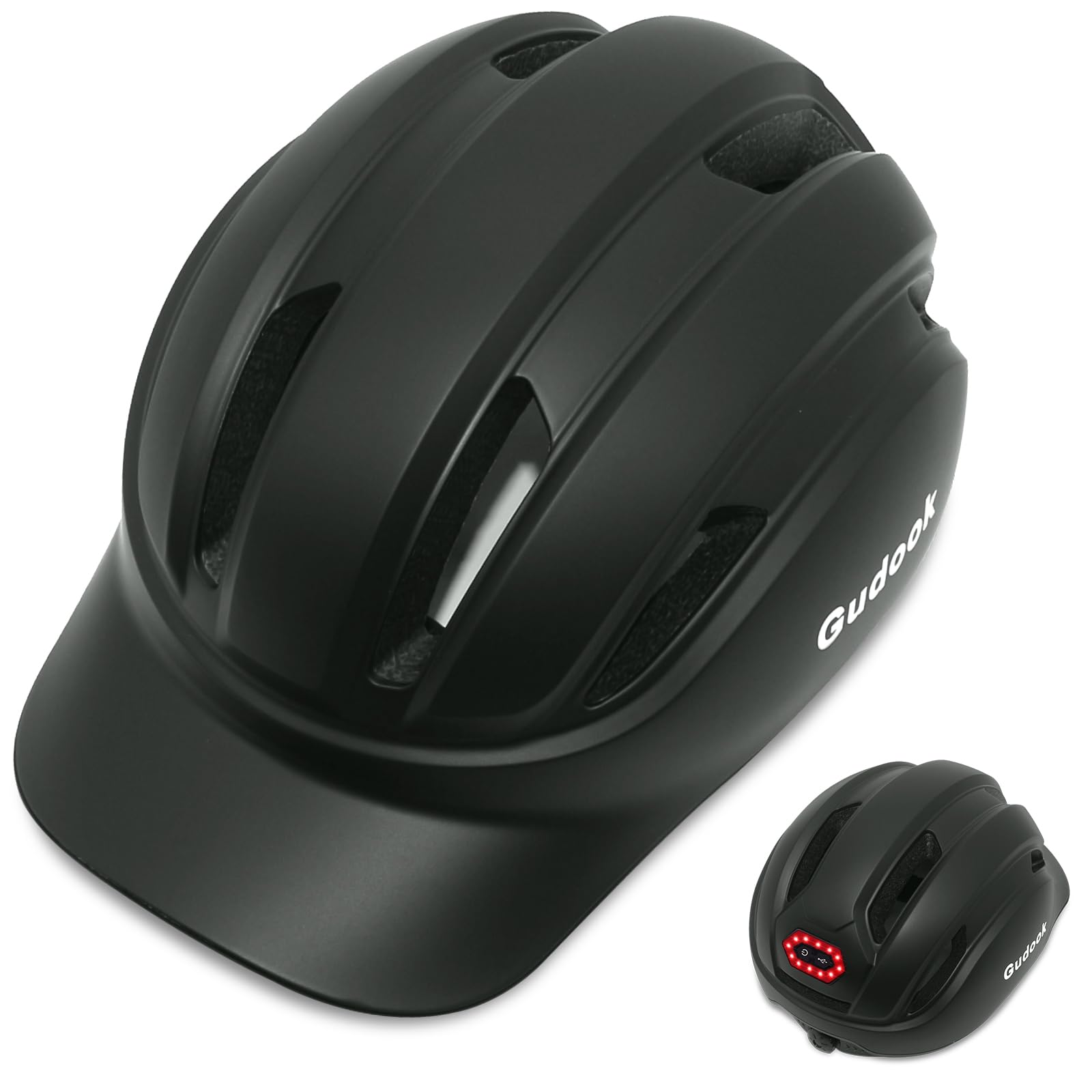 Adult Bike Helmet for Men - Women Bicycle Helmet with LED Rear Light - Certified Comfort Adjustable Baseball Cap Style Cycling Helmets for Urban Commuter Road Biking Scooter