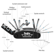 WOTOW 16-in-1 Bike Repair Multitool with Tire Levers