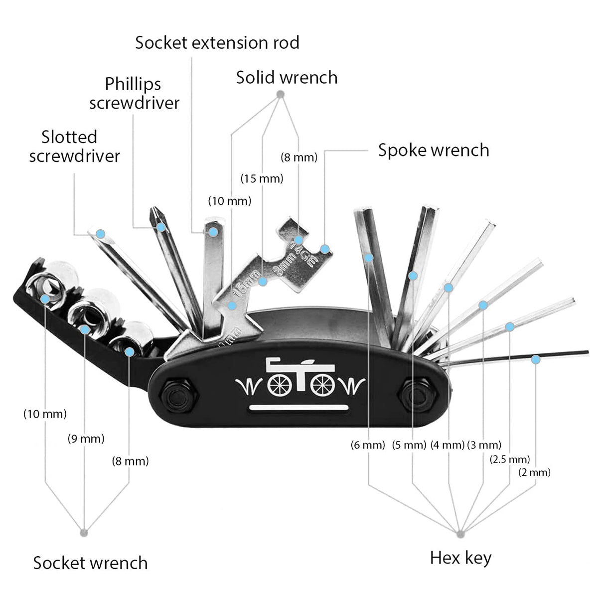 WOTOW 16-in-1 Bike Repair Tool Kit with Tire Levers and Hex Wrenches