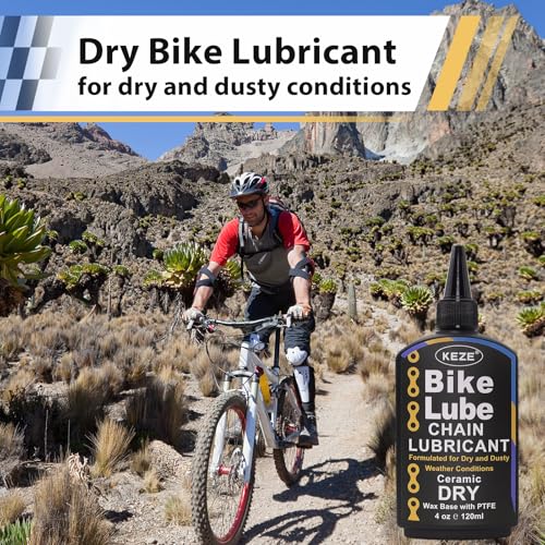 Keze Dry Bike Chain Lube MTB Mountain Bicycle Chain Oil Ceramic Bike Lube with PTFE Ebike Lubricant Against Wear, Reduces Friction Noise & Chainsuck, for Dry and Dusty Weather Conditions, 120 ml