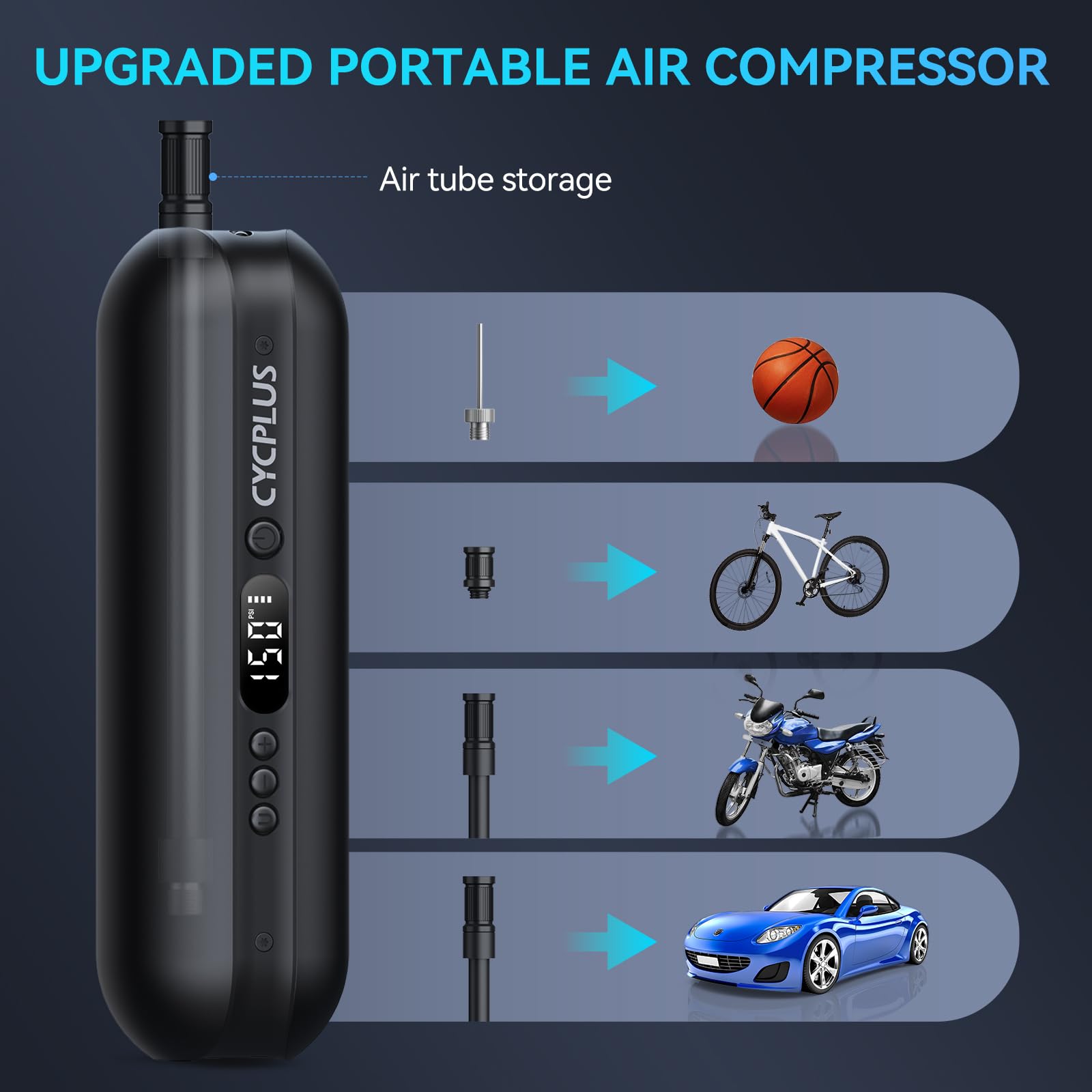 CYCPLUS Portable Electric Tire Inflator Bike Pump,150PSI Auto Shut Off, Black