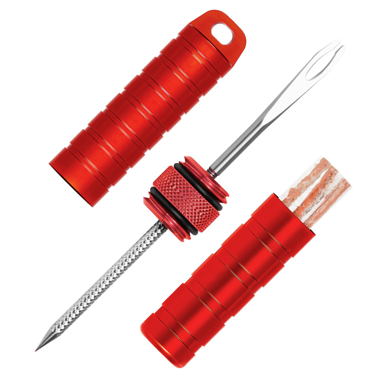 BWSHLF Tubeless Bike Tire Repair Kit for Mountain Bikes & Road Bicycles, Tubeless Tire Plug Kit with Storage Canister, Reamer, Insertion Fork, 10 Bacon Strips, Fix a Puncture or Flat, No Glue Needed