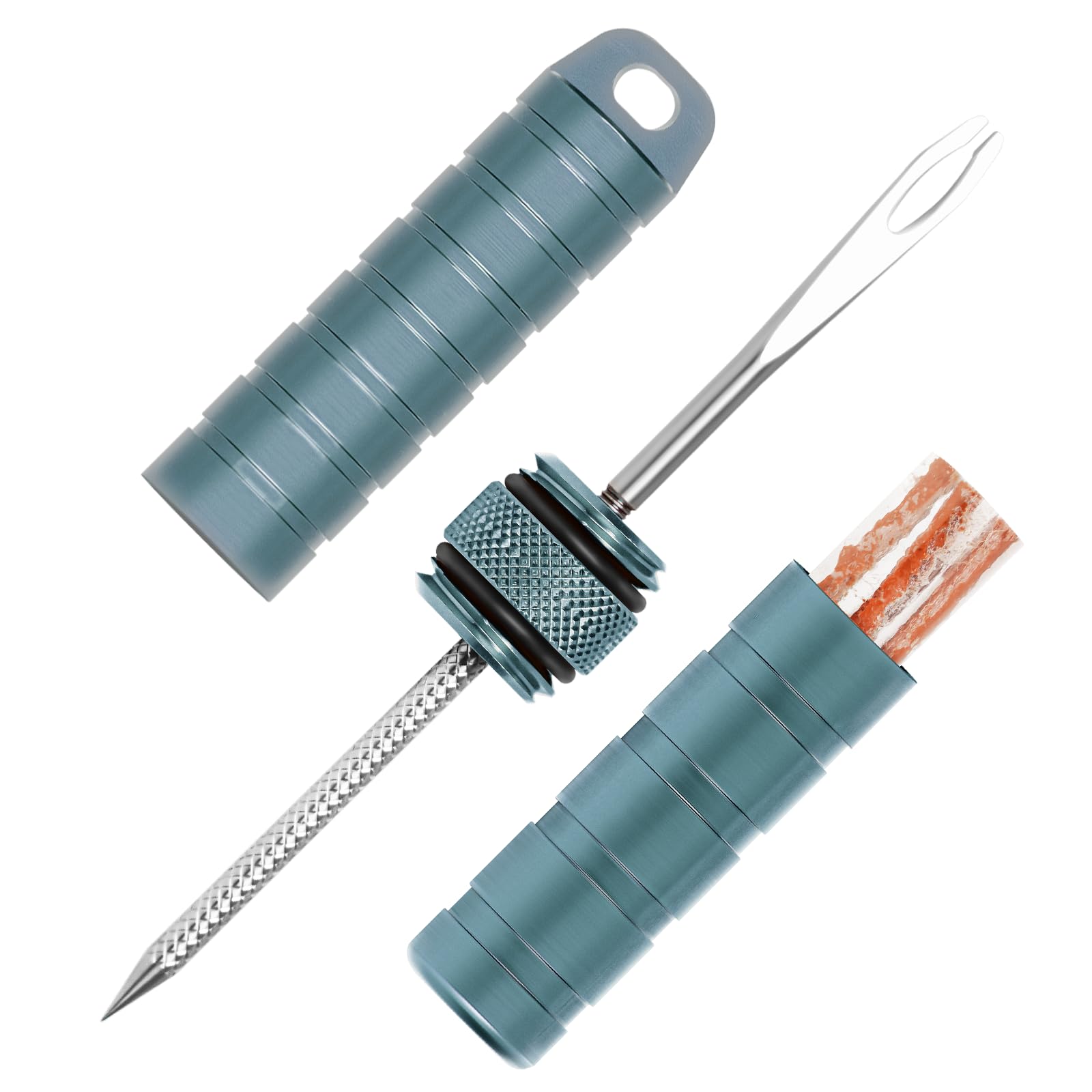 BWSHLF Tubeless Bike Tire Repair Kit for Mountain Bikes & Road Bicycles, Tubeless Tire Plug Kit with Storage Canister, Reamer, Insertion Fork, 10 Bacon Strips, Fix a Puncture or Flat, No Glue Needed