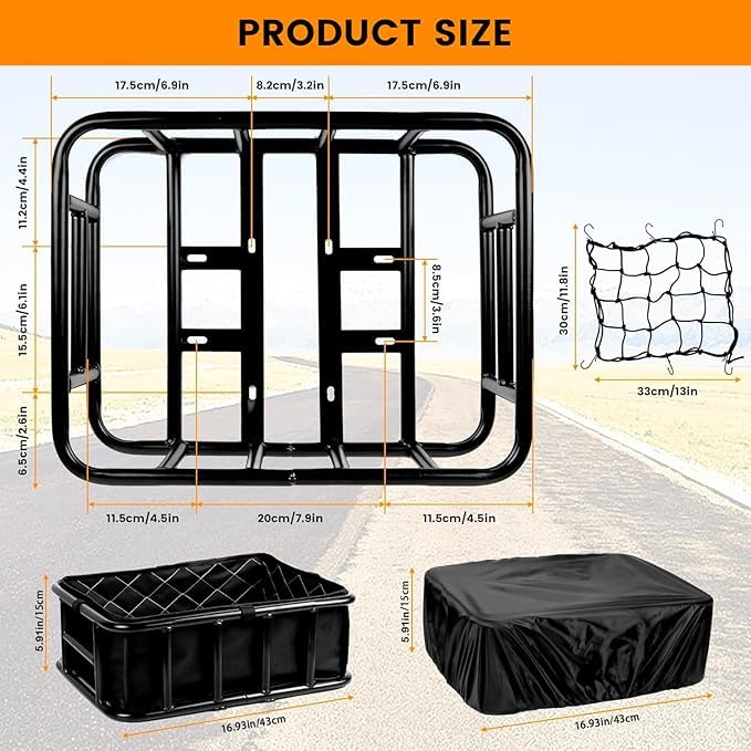 SAMRELAX Large Rear Bike Basket with Waterproof Cover