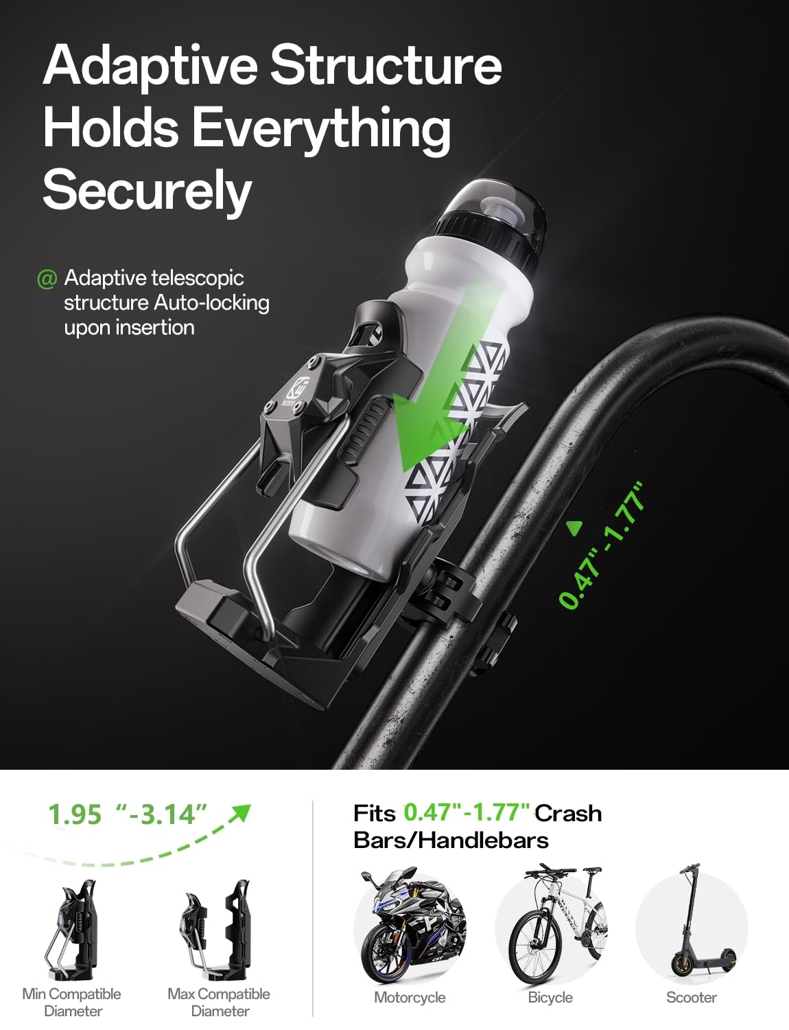 Kewig Anti-Theft Motorcycle Cup Holder, Adaptive Adjustbale Size Cup Holder