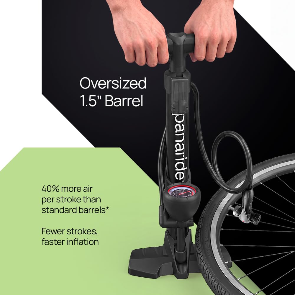 Bike Pump Floor, Advanced Bike Tire Inflator, Bicycle Hand Air Pump with Dual Presta and Schrader Valves, Handheld Pump, Suitable for Road and Mountain Bikes, Baby Stroller, Balls