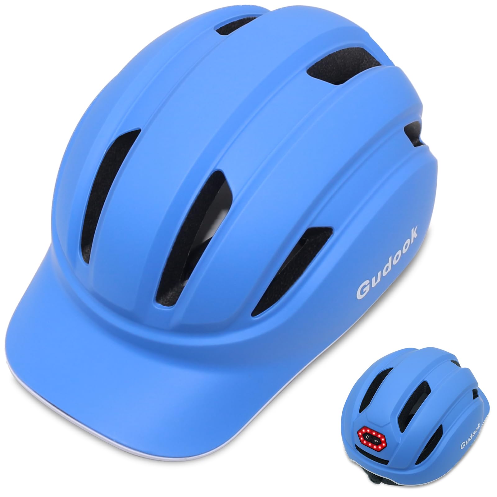 Adult Bike Helmet for Men - Women Bicycle Helmet with LED Rear Light - Certified Comfort Adjustable Baseball Cap Style Cycling Helmets for Urban Commuter Road Biking Scooter