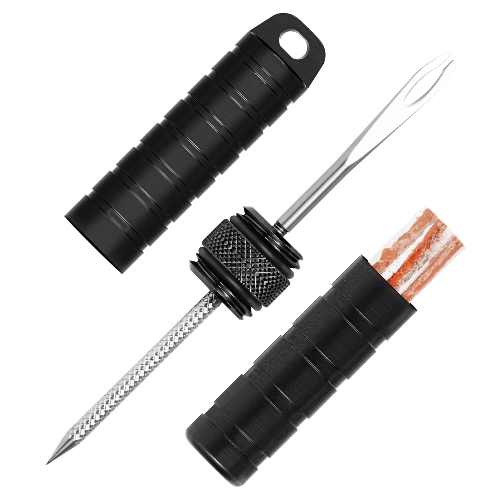 BWSHLF Tubeless Bike Tire Repair Kit for Mountain Bikes & Road Bicycles, Tubeless Tire Plug Kit with Storage Canister, Reamer, Insertion Fork, 10 Bacon Strips, Fix a Puncture or Flat, No Glue Needed