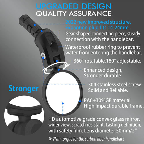 BriskMore HD Glass Bar-End Rearview Mirror for Bicycles