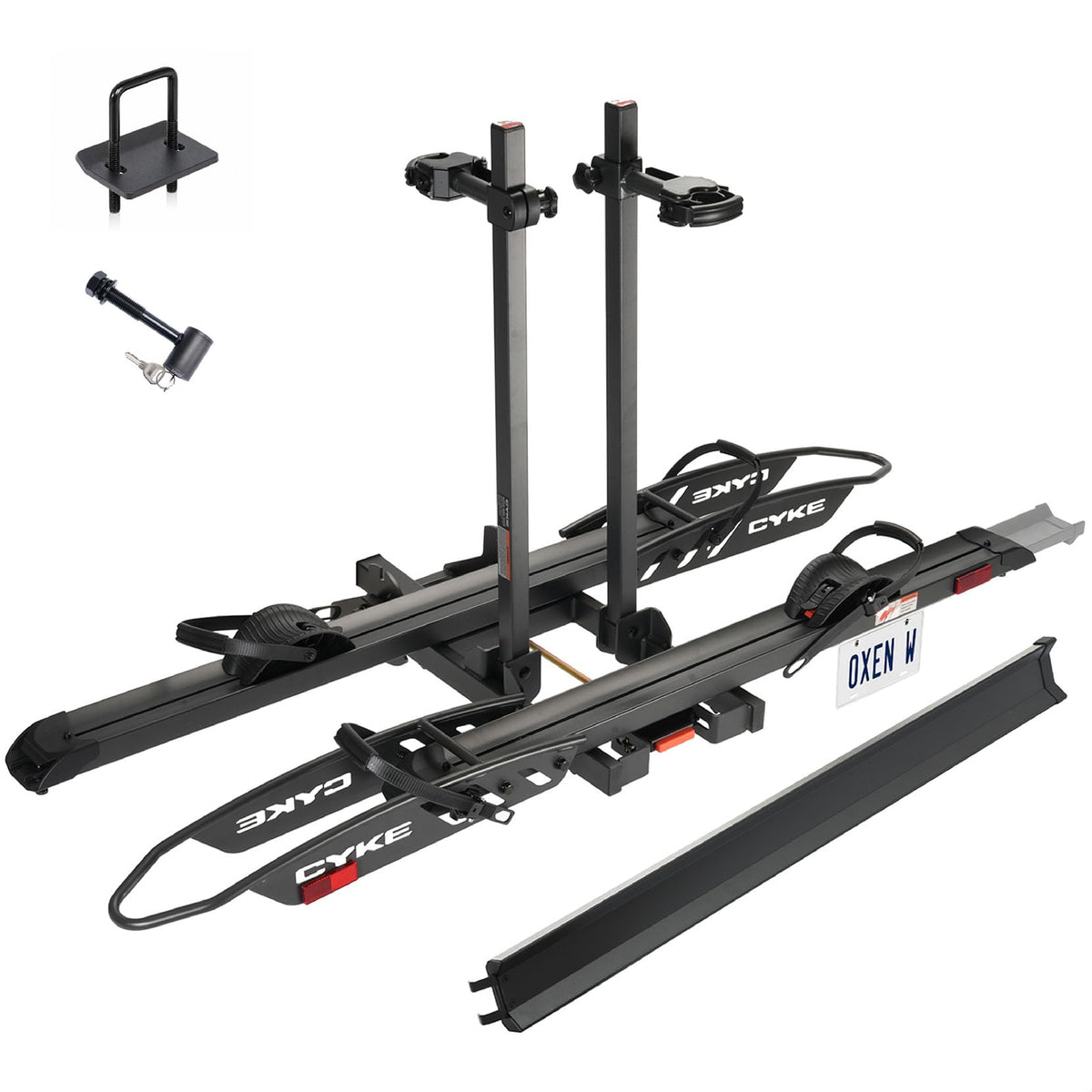 CYKE Oxen W Hitch Ebike Rack 2-Bike, 200lbs, Slide-Out Ramp, 5" Fat Tire