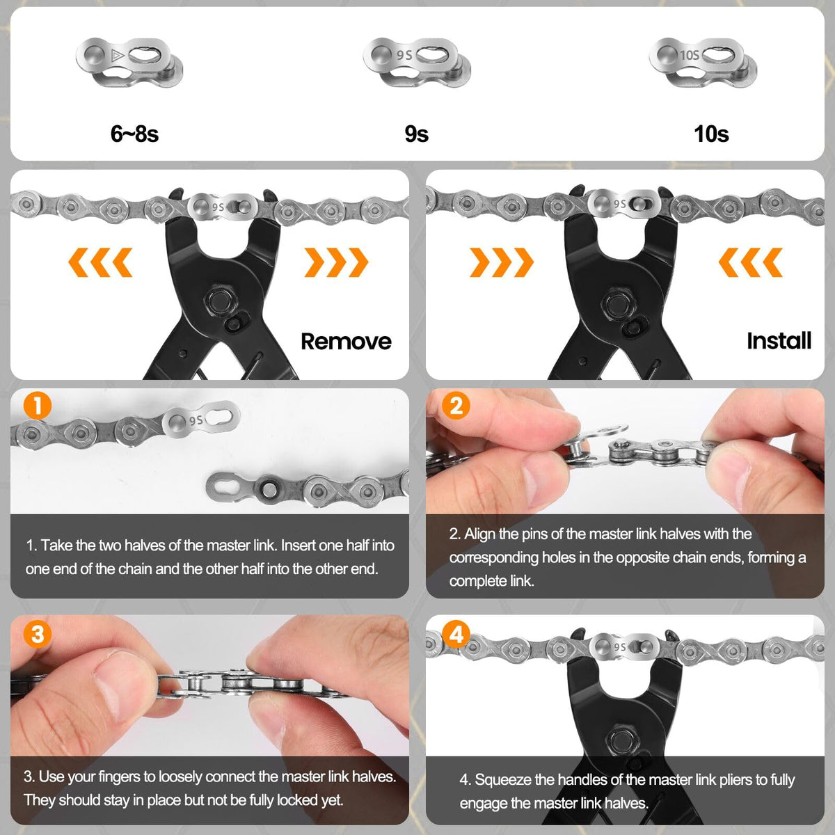 Oumers Bike Chain Repair Tools Set, Bicycle Chain Break Tool, Master Link Pliers, Bike Wear Checker Indicator Opener Closer Remover Pliers