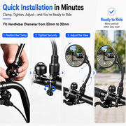 Convex Handlebar Bike Mirror with Integrated Bicycle Bell