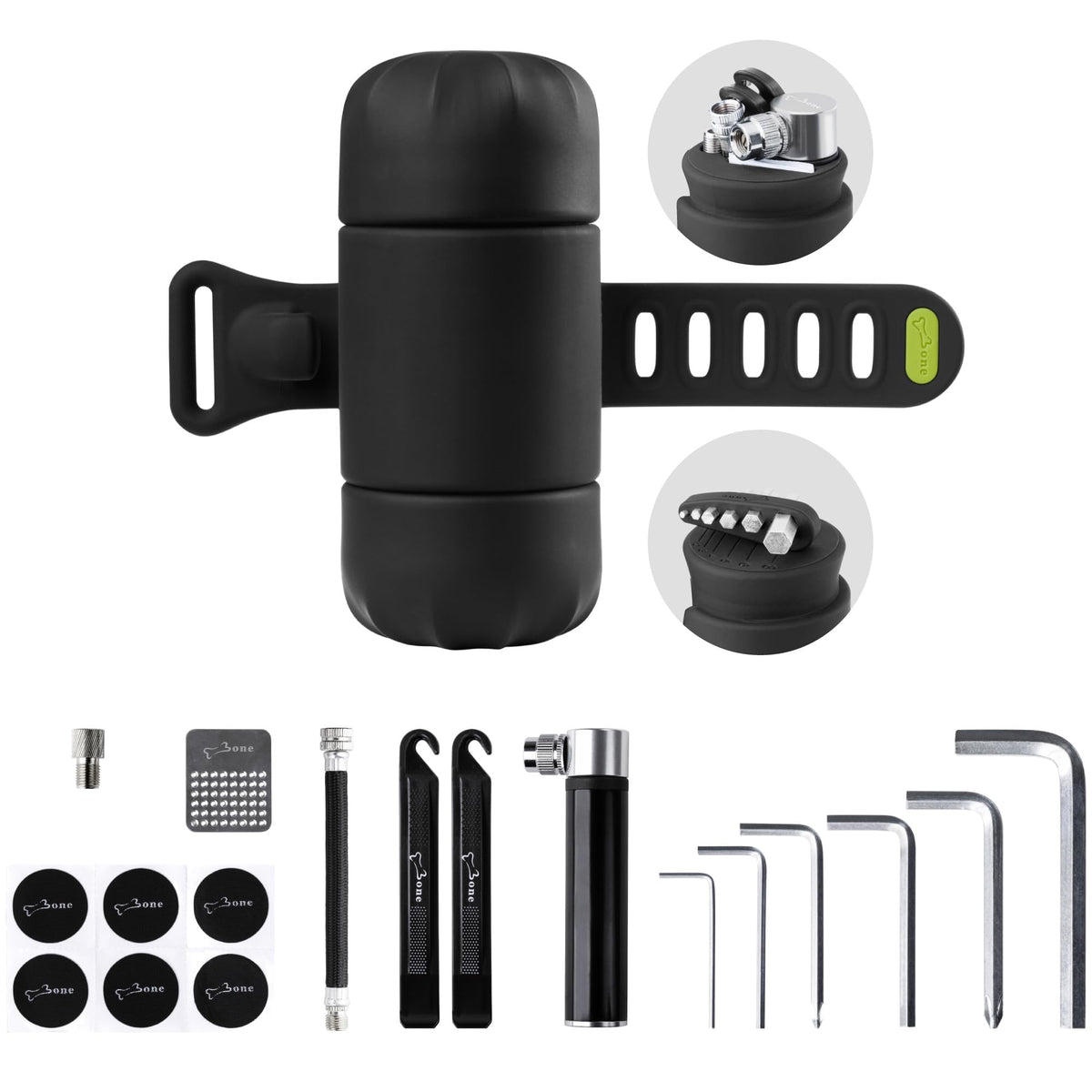 BONE Bike Portable Tool Kit, 14-in-1 Bicycle Repair Capsule, Scratch-Free & Waterproof Silicone Bag for Emergency Maintenance, Cycling accessory with Tire Pump & Wrench for Camping & Travel