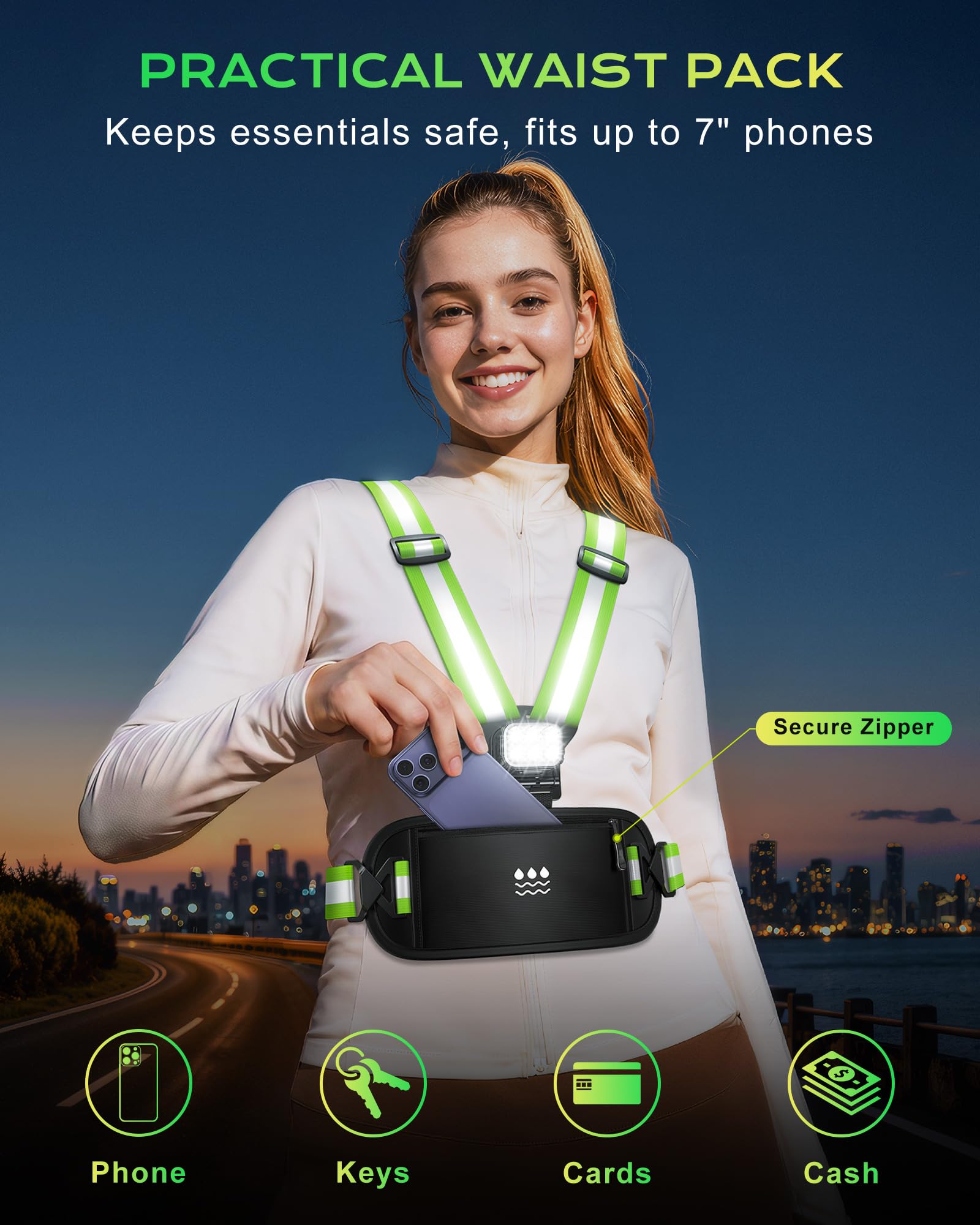 Viccux 500LM & 360° Visibility Running Lights for Runners with Waist Pack