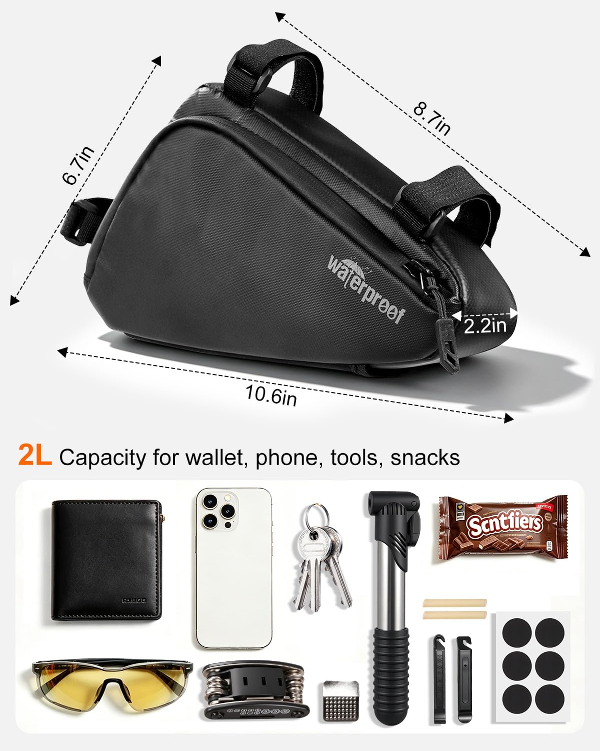 NDakter Bike Bag, Bicycle Frame Storage Bag, Water-Resistant Bike Triangle Pouch, Cycling Accessories Pack for Road Mountain Commute Bikes