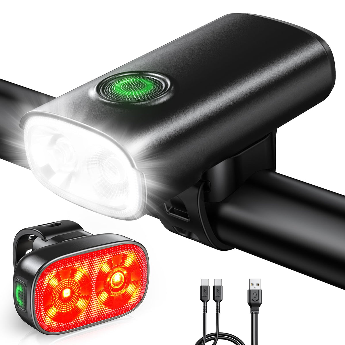 WOCBUY 1200LM Bike Lights for Night Riding, Spot+Flood Beam, 5+6 Modes