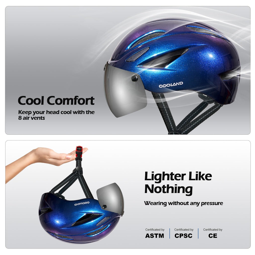 Odoland Adult Bike Helmet with Magnetic Sun Visor for Men Women for Cycling
