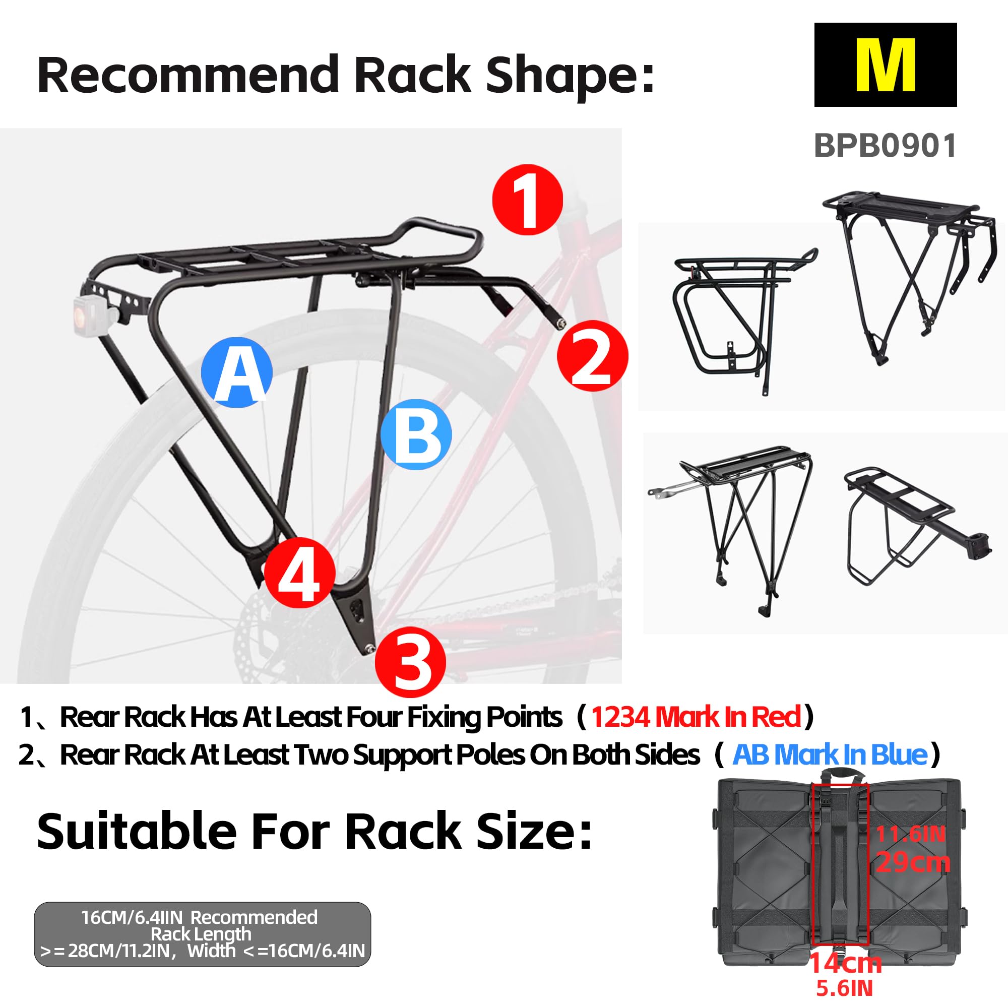 Rhinowalk Bike Pannier Bag Double Pannier Bags Saddle Bags for Rear Rack Bicycles With Carrying Handle Professional Cycling Accessories-Black