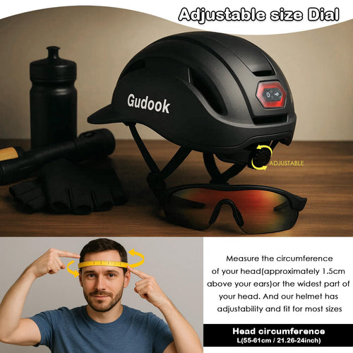 Adult Bike Helmet for Men - Women Bicycle Helmet with LED Rear Light - Certified Comfort Adjustable Baseball Cap Style Cycling Helmets for Urban Commuter Road Biking Scooter