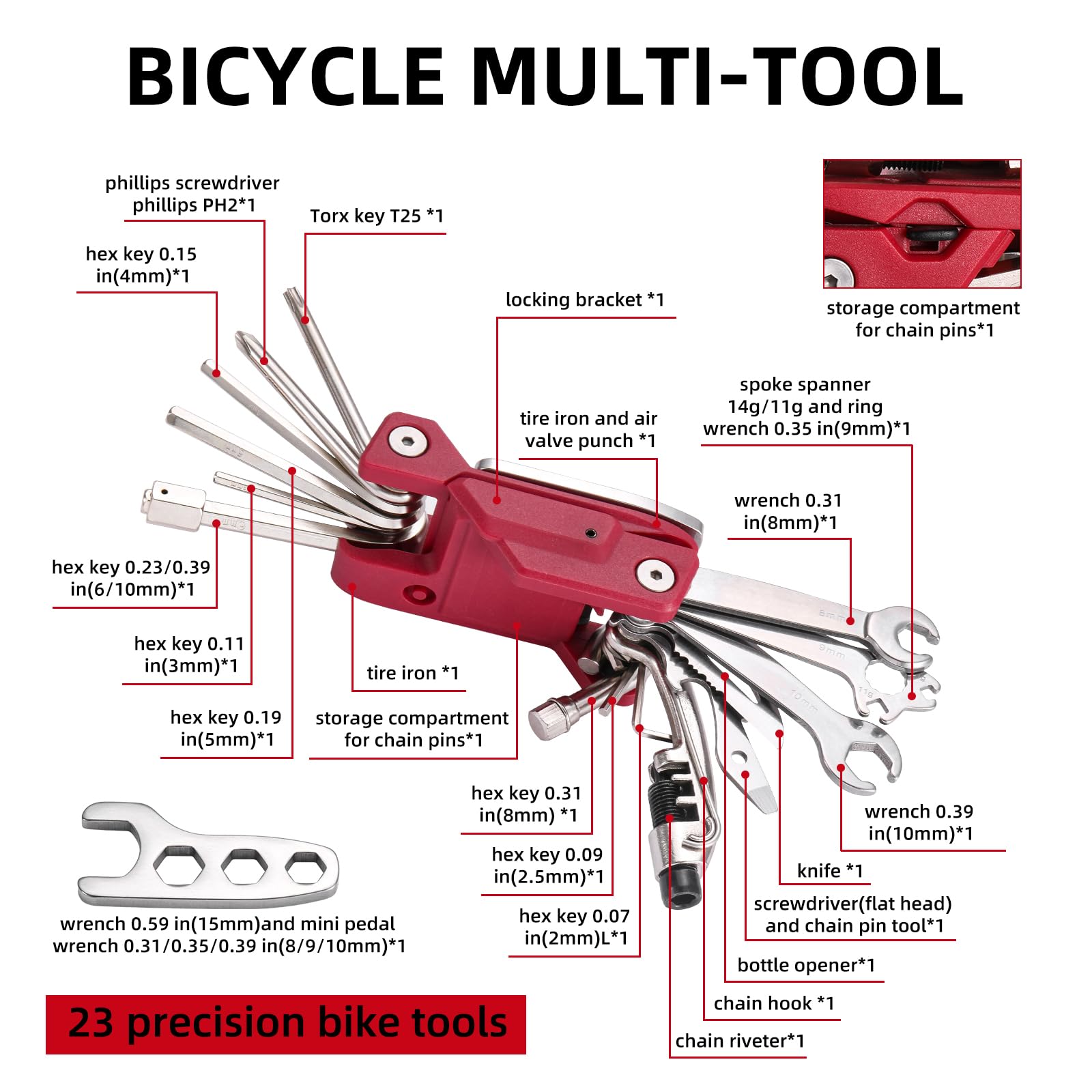 BONNEAIDE 21 Bike Repair Multitool Kit with Carry Case, Portable Cycling Tool Kits (21 in 1), Bicycle Tools Kit Set with Allen Wrench, Chain Tool, Bicycle Spoke Wrench