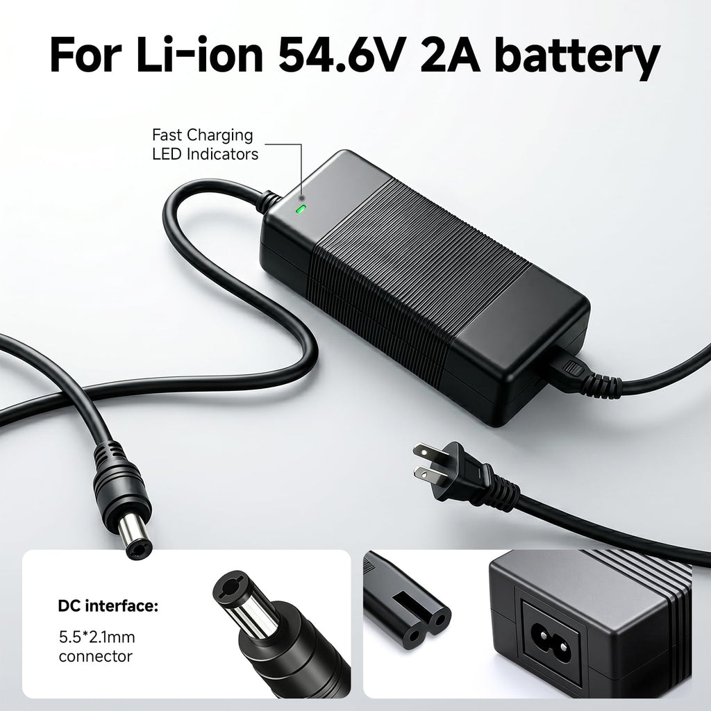 54.6V 2A Lithium Battery Charger for 48V E-Bikes & Scooters