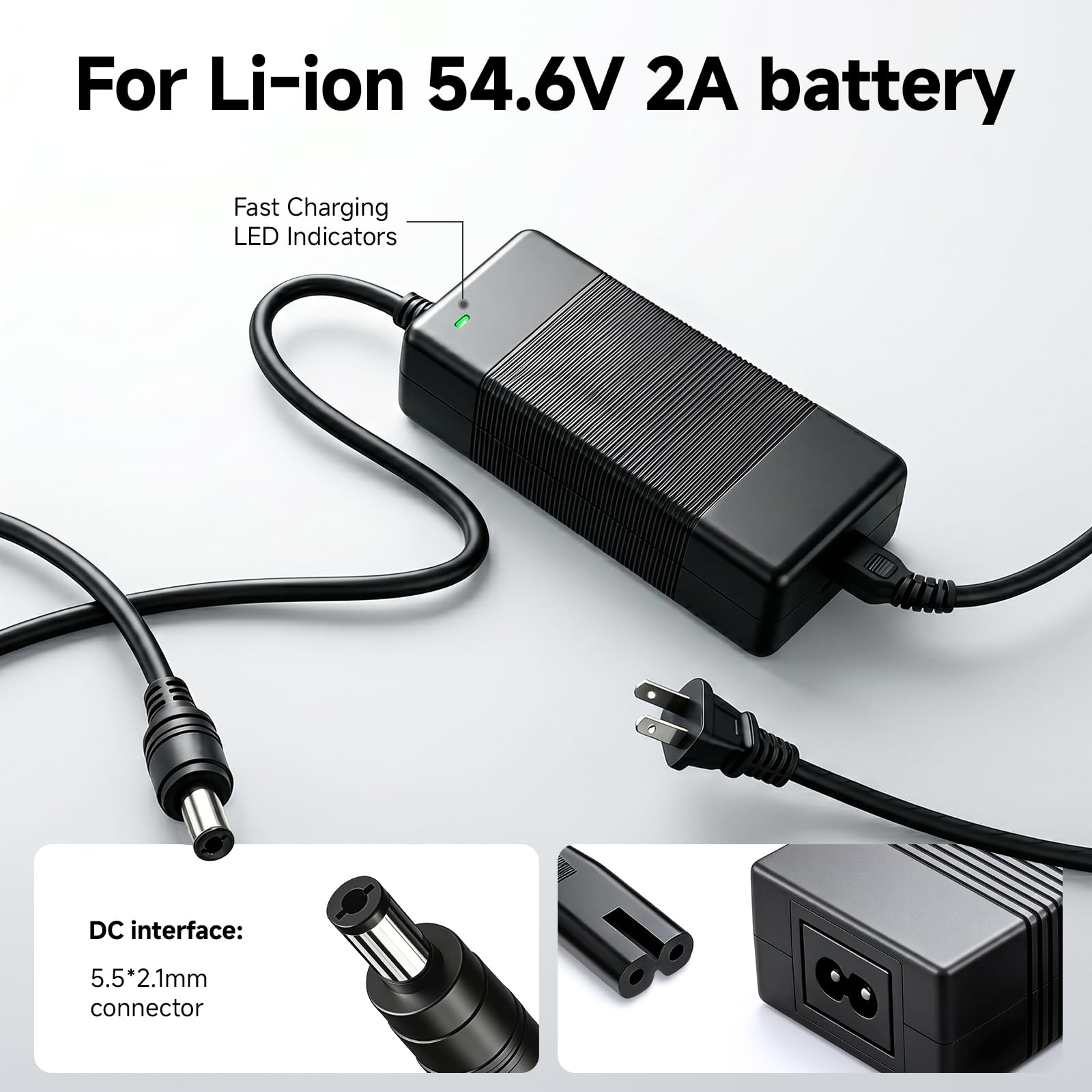 54.6V 2A Lithium Battery Charger for 48V E-Bikes & Scooters