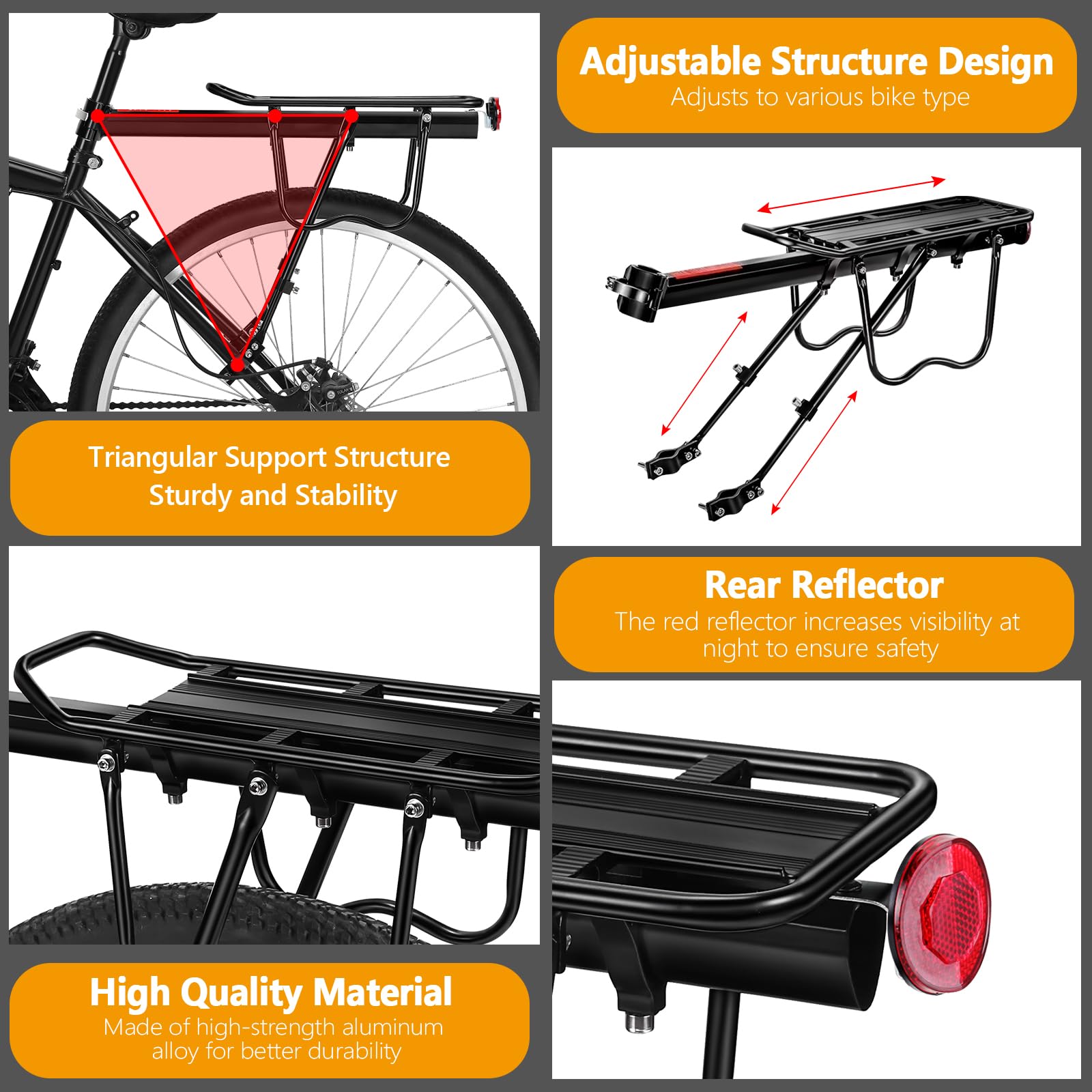 Rear Bike Rack with Basket - Rear Bike Basket for Mountain/Road Bicycle/Ebike Includes Liner/Net/Waterproof Cover for Carrying Pets/Fruit/Grocery- Quick Release