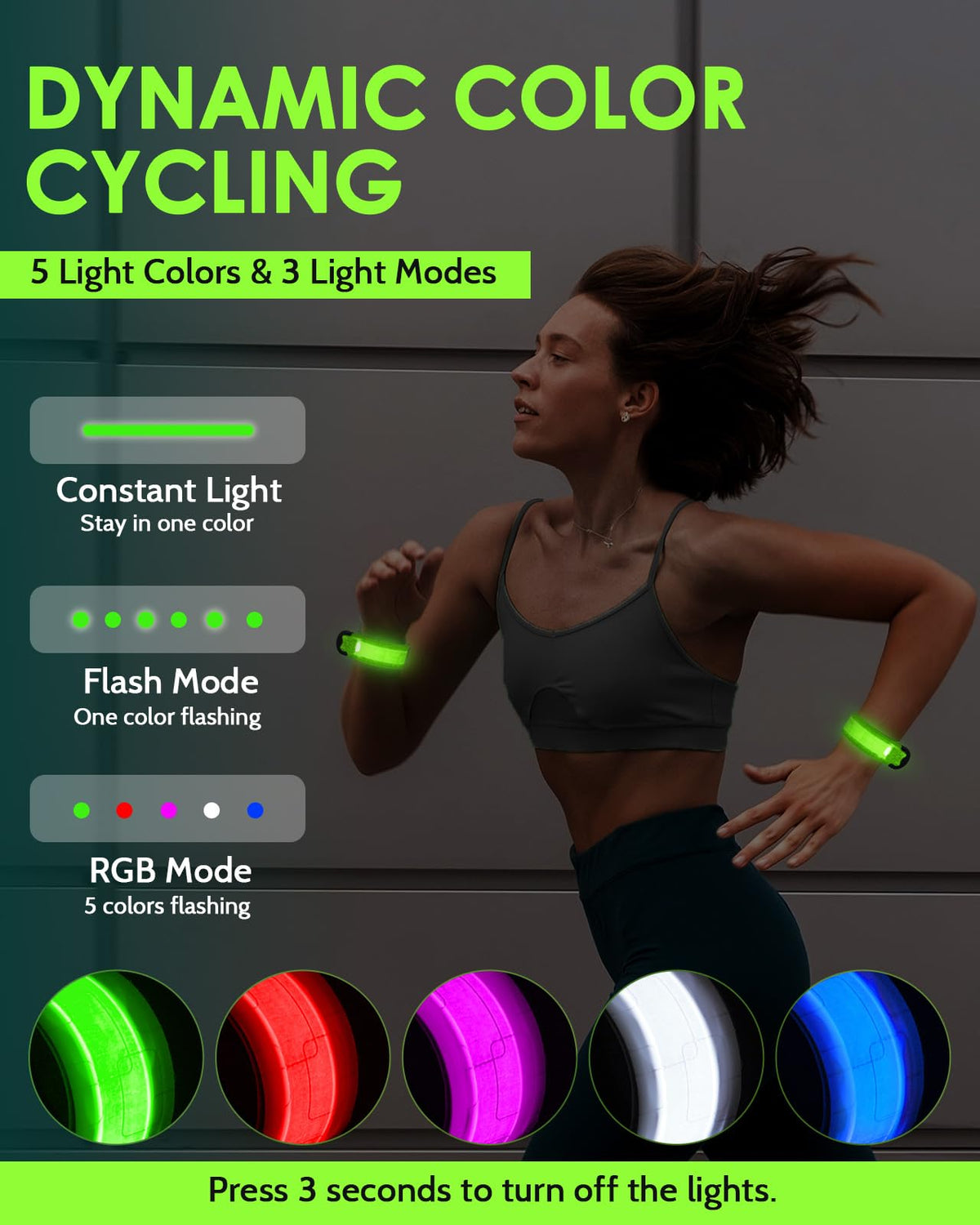 Fitense Rechargeable LED Armband 2-Pack, High Visibility Reflective Running Gear for Night Safety, 5 Colors & 3 Modes Light Up Armbands for Night Walking, Cycling, Running Gift for Women Men