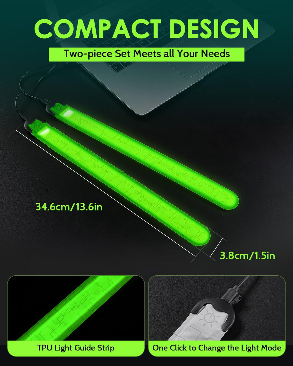 Fitense Rechargeable LED Armband 2-Pack, High Visibility Reflective Running Gear for Night Safety, 5 Colors & 3 Modes Light Up Armbands for Night Walking, Cycling, Running Gift for Women Men