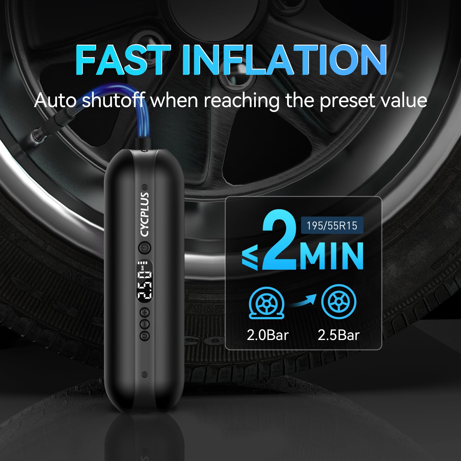 CYCPLUS Portable Electric Tire Inflator Bike Pump,150PSI Auto Shut Off, Black