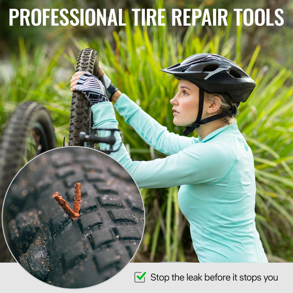 BWSHLF Tubeless Bike Tire Repair Kit for Mountain Bikes & Road Bicycles, Tubeless Tire Plug Kit with Storage Canister, Reamer, Insertion Fork, 10 Bacon Strips, Fix a Puncture or Flat, No Glue Needed
