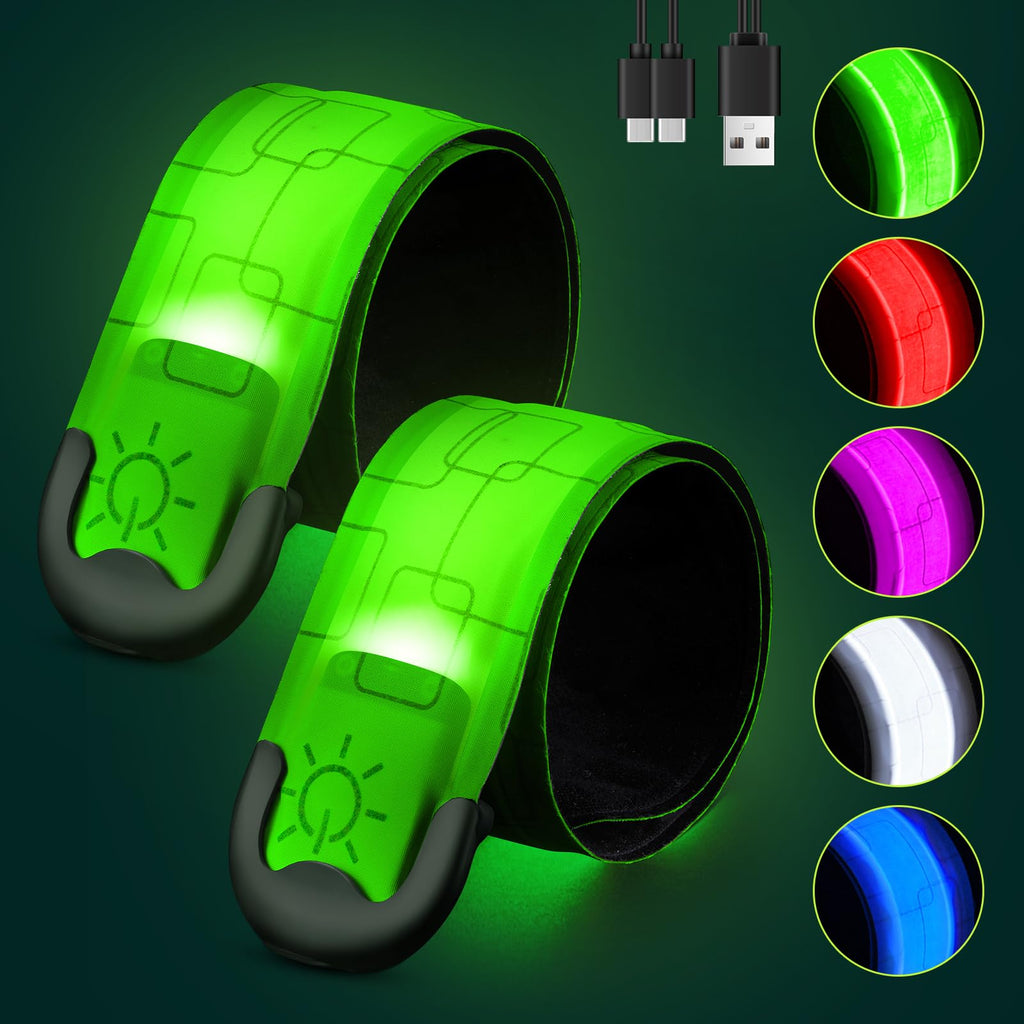 Fitense Rechargeable LED Armband 2-Pack, High Visibility Reflective Running Gear for Night Safety, 5 Colors & 3 Modes Light Up Armbands for Night Walking, Cycling, Running Gift for Women Men