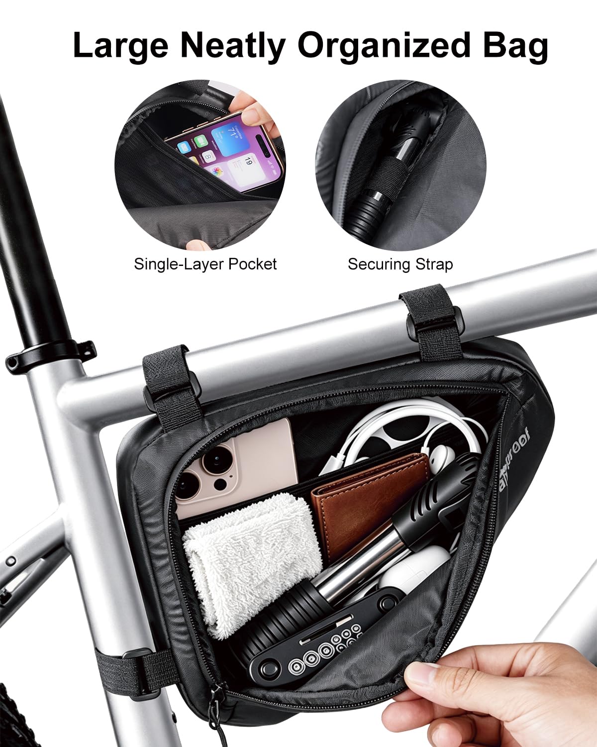 NDakter Bike Bag, Bicycle Frame Storage Bag, Water-Resistant Bike Triangle Pouch, Cycling Accessories Pack for Road Mountain Commute Bikes