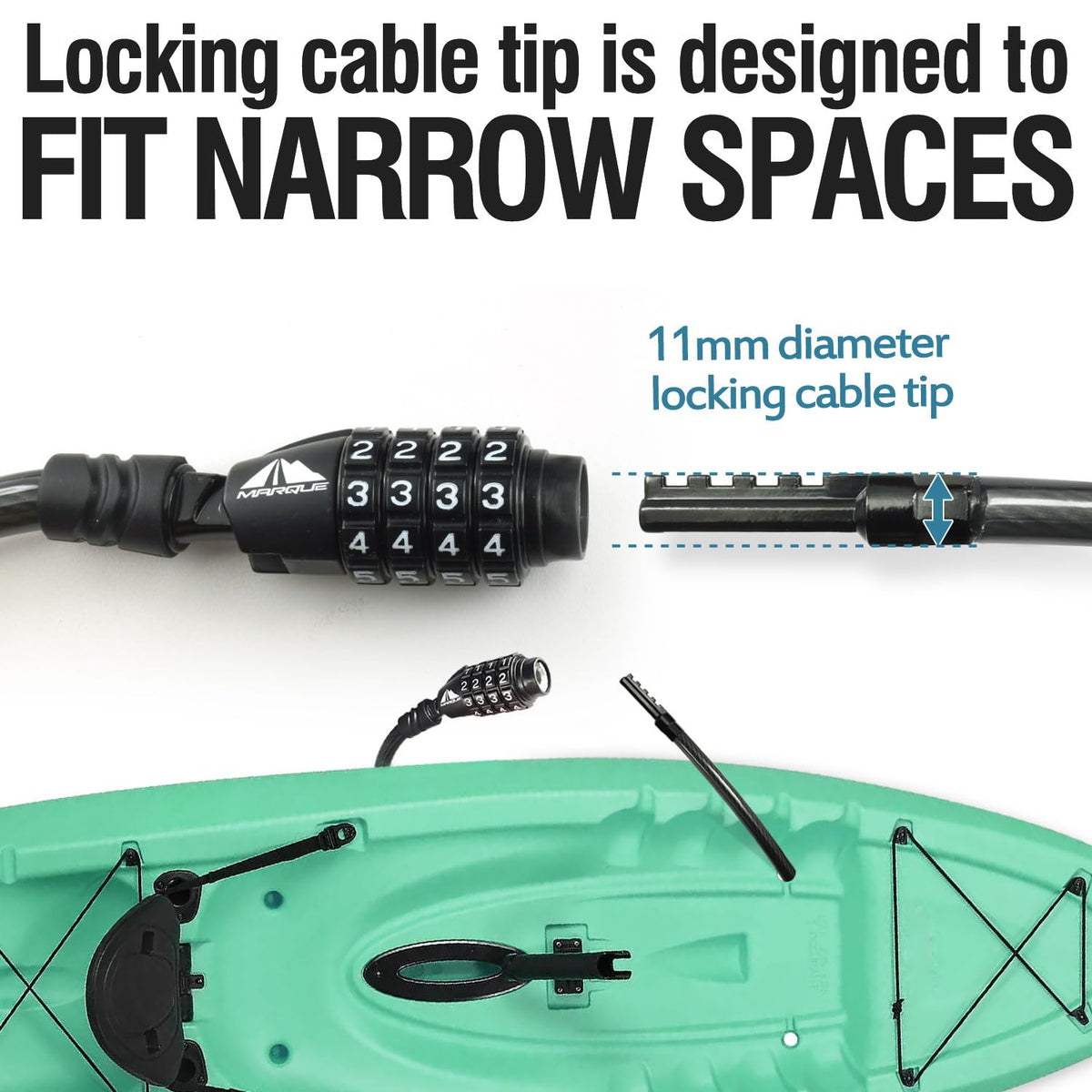 MARQUE Straight Combination Bike Lock Cable - 3/8 inch (5FT, 10FT, 15FT, 25FT) Resettable Combination Lock, Anti-Theft Security Cable for Bicycles, Kayaks, Paddle Boards and Outdoor Gear