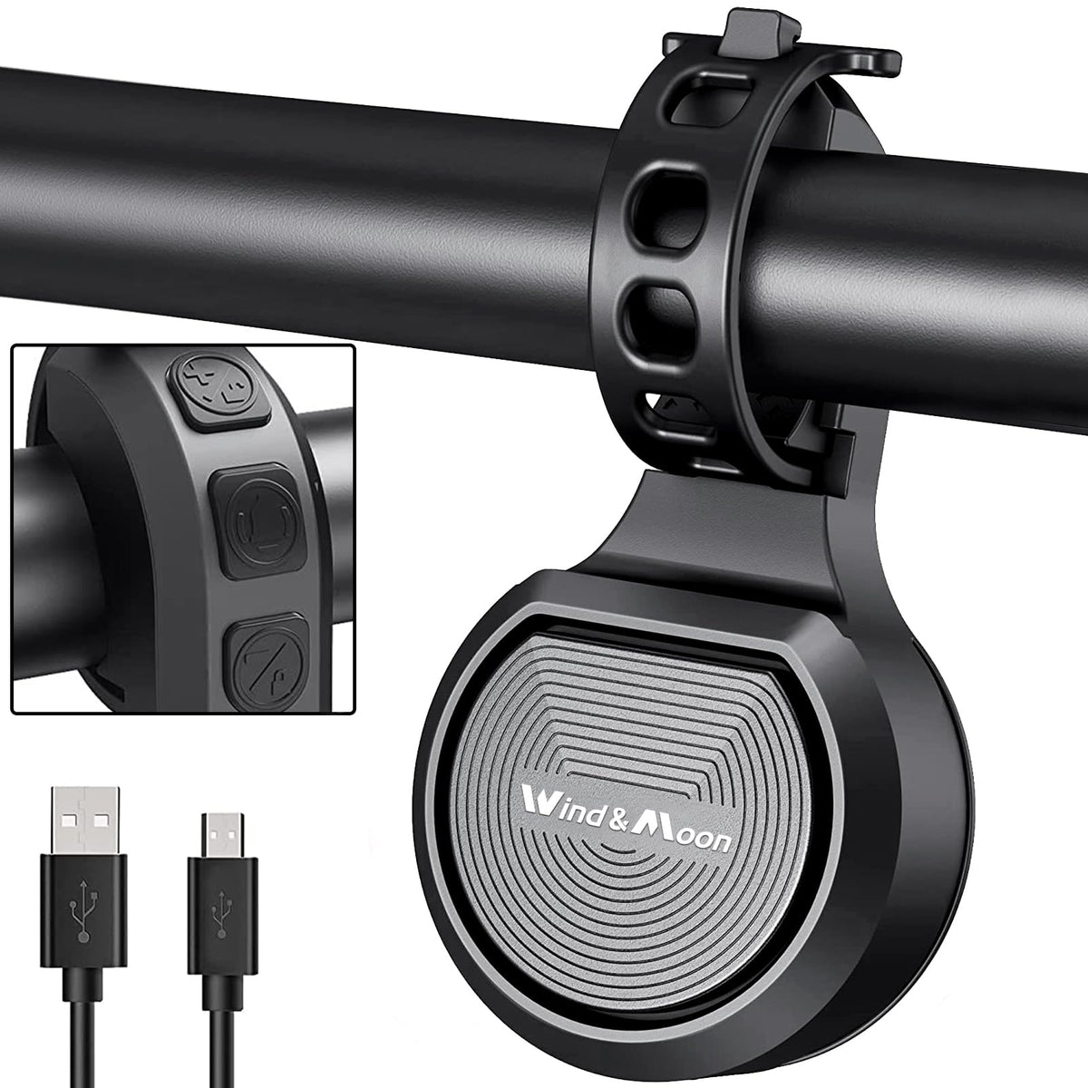 Wind&Moon 130dB Rechargeable Bike Horn & Anti-Theft Alarm