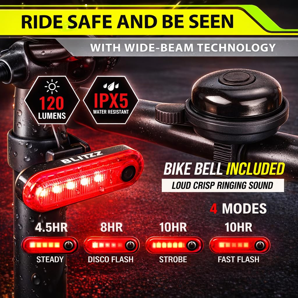 USB Rechargeable Bike Lights Set with Bell, LED Bicycle Front Rear Light