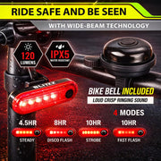 USB Rechargeable Front & Rear Bike Light Set with Bell