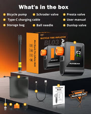 Auxbeam 120 PSI Electric Bike Pump with Gauge & Dual Valve