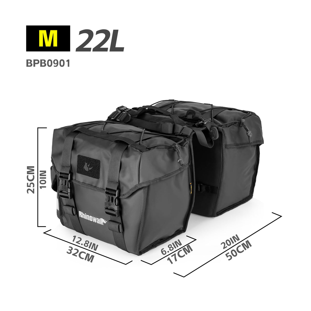 Rhinowalk Bike Pannier Bag Double Pannier Bags Saddle Bags for Rear Rack Bicycles With Carrying Handle Professional Cycling Accessories-Black